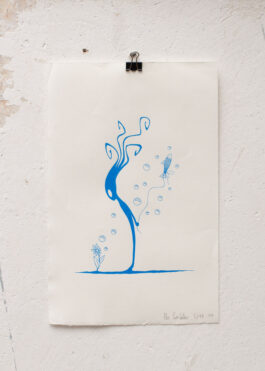 „Spiralenkind – Blumenfischblasen“ Siebdruck Blau